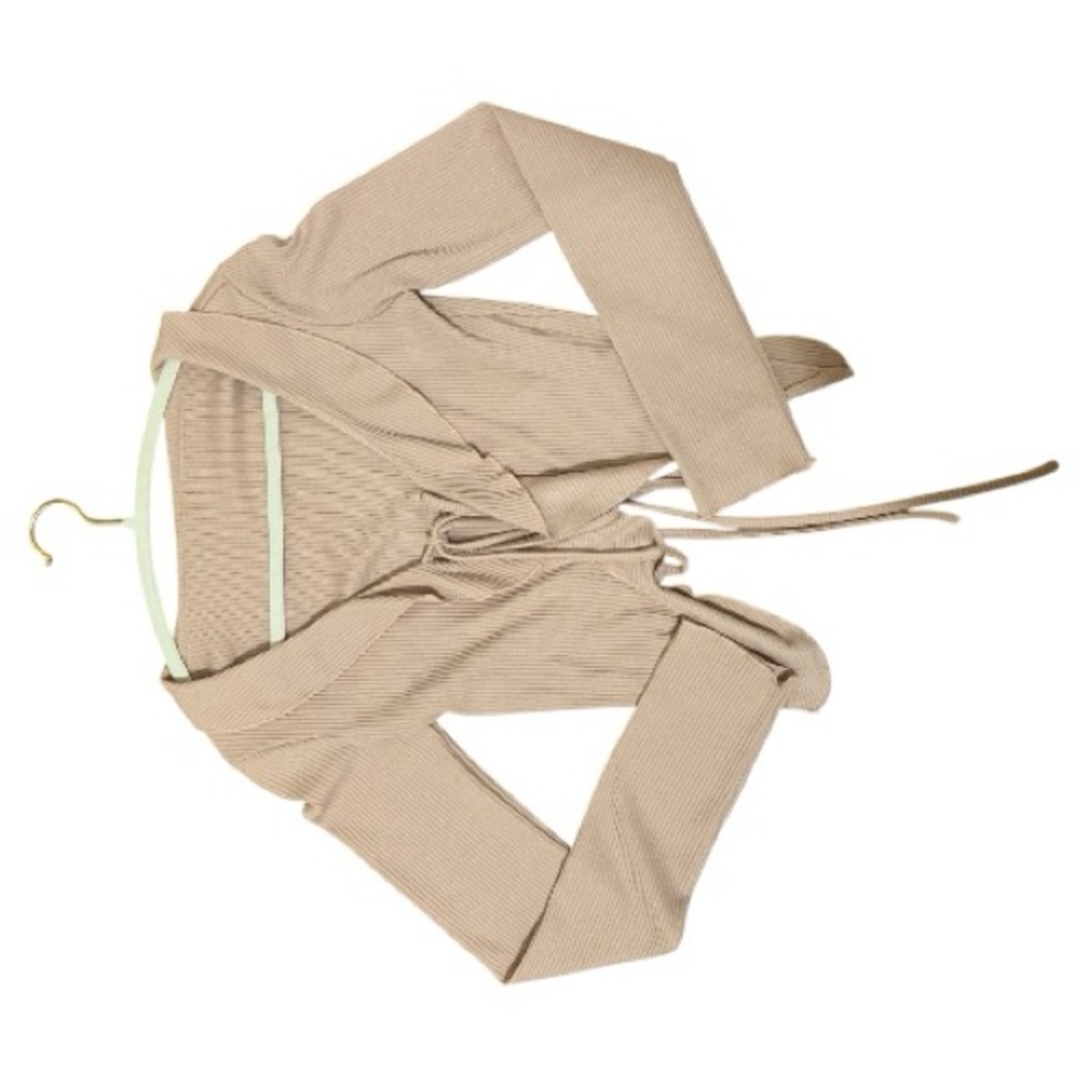 Dazy Salmon Long Sleeve Ribbed Tie-Front Top - Picture 6 of 8